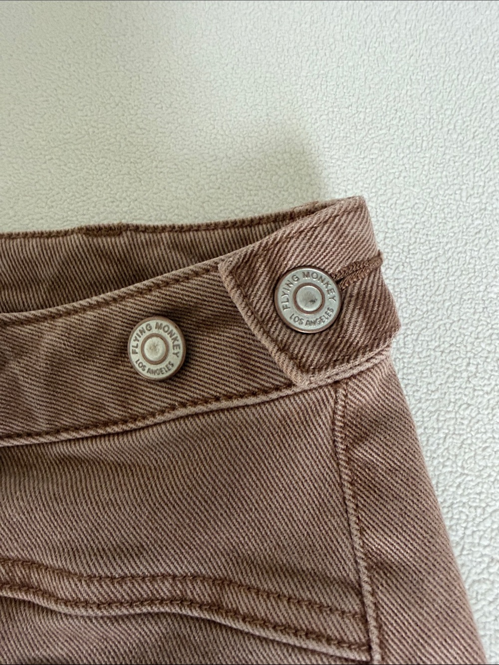 Flying Monkey Warm Taupe High Rise Tab Waistband Slim Wide Leg Jeans - Picture 9 of 11